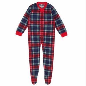 NWT Eddie Bauer Unisex 9M Infant 1-piece Plaid Footed Sleeper Red, Blue & Green